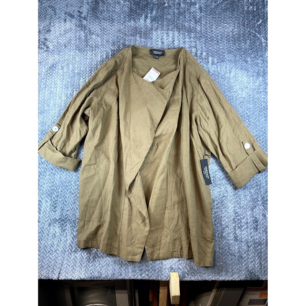 Jones & Co New York Draped Jacket Womens 1X Brown Open Front Roll Tab Sleeve